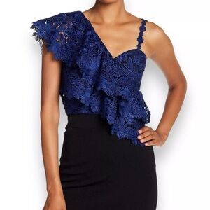 Alice + Olivia Royal Blue One Shoulder Lace Crop Top